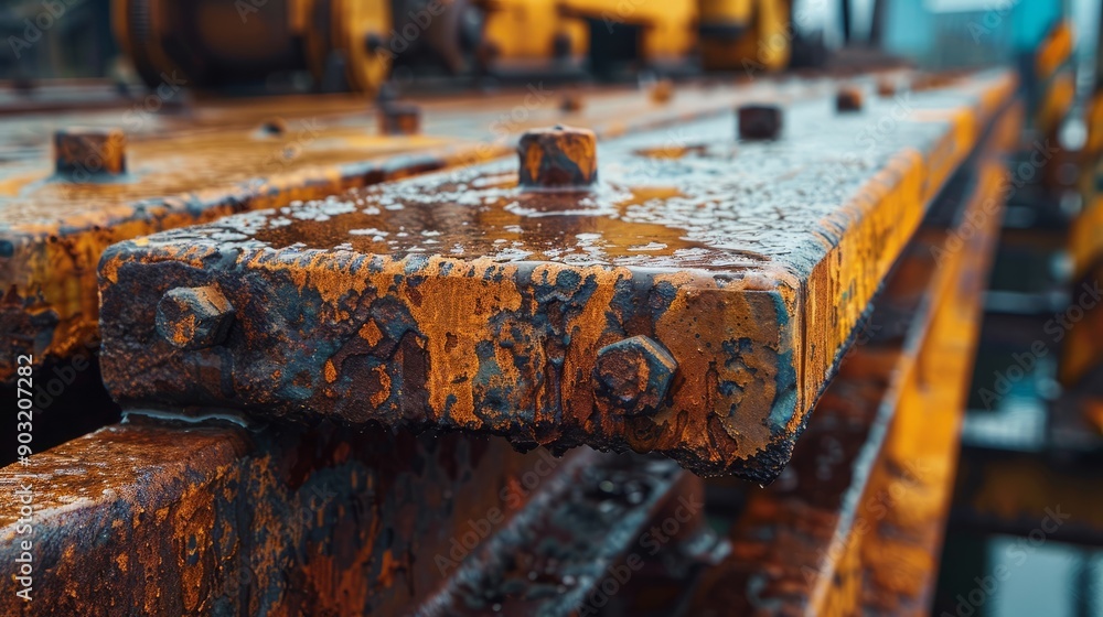 Close up of corrosion on heavy metal structure in industrial environment Close up of corrosion on heavy metal structure in industrial environment
