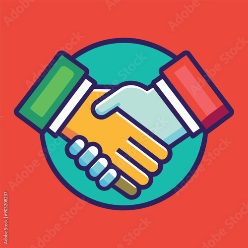 handshake icon on button, handshake icon, shake between two businessmen, business handshake illustration, vector icon 