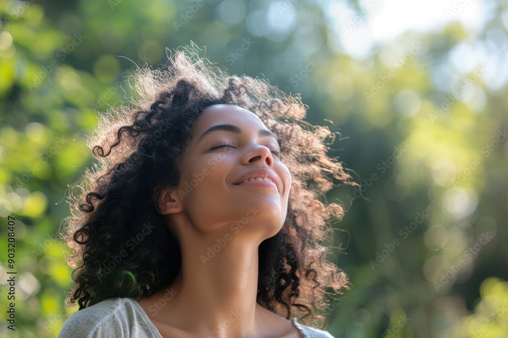 Mixed race woman relax and breathing fresh air outdoors. Portrait of young mixed race woman enjoying life Mixed race woman relax and breathing fresh air outdoors. Portrait of young mixed race woman enjoying life