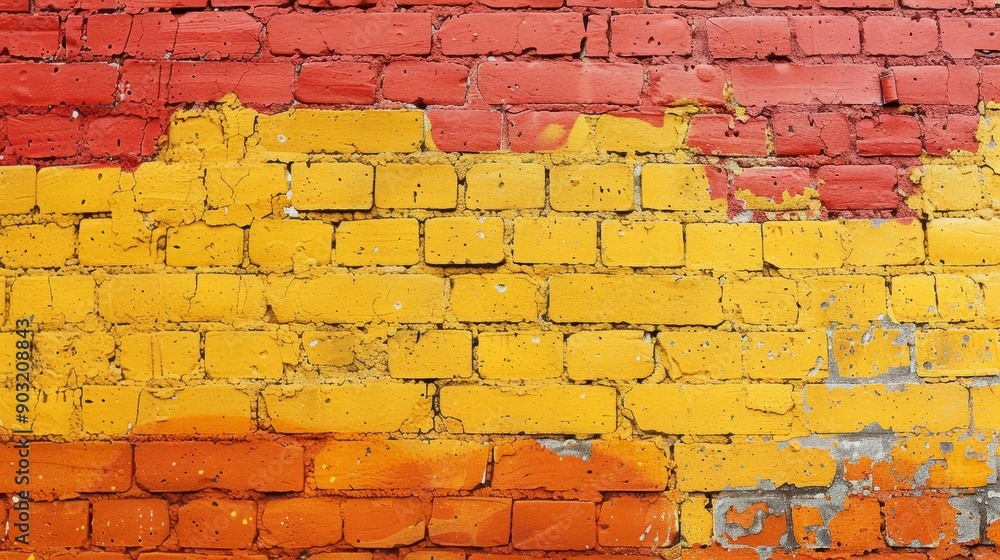 Bright orange and yellow brick wall in urban setting Bright orange and yellow brick wall in urban setting