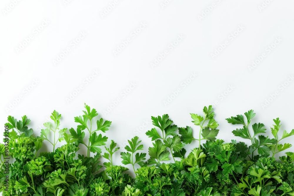 Obraz premium Parsley fresh healthy herb leaves on white background. Fresh wholefoods farmer's market produce