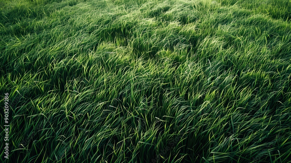 Lush green grassy field with gentle breeze under clear blue sky Lush green grassy field with gentle breeze under clear blue sky