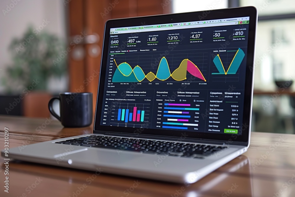 This closeup image features a notebook device screen showcasing an array of colorful website traffic metrics, detailed graphs, and analytics, highlighting a blog's internet ranking and visitor statist This closeup image features a notebook device screen showcasing an array of colorful website traffic metrics, detailed graphs, and analytics, highlighting a blog's internet ranking and visitor statist