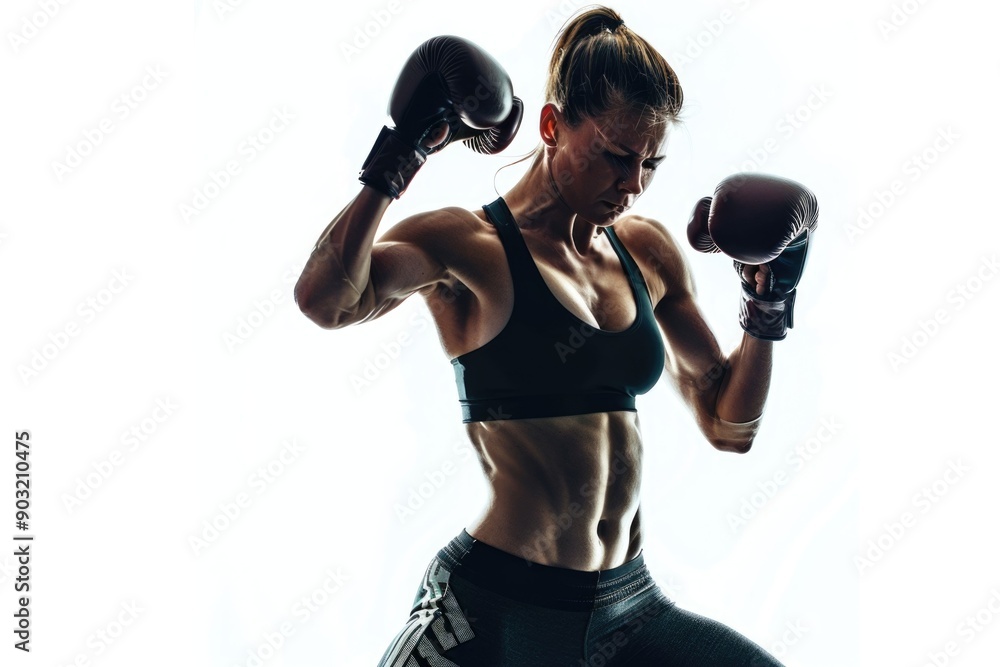 Muscular woman boxing with dumbbells in sportswear. Strength motivation. Muscular woman boxing with dumbbells in sportswear. Strength motivation.