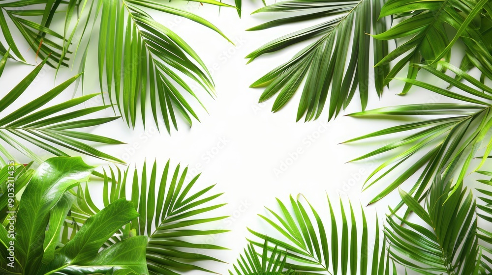 Tropical palm leaves on white background for summer concept Tropical palm leaves on white background for summer concept