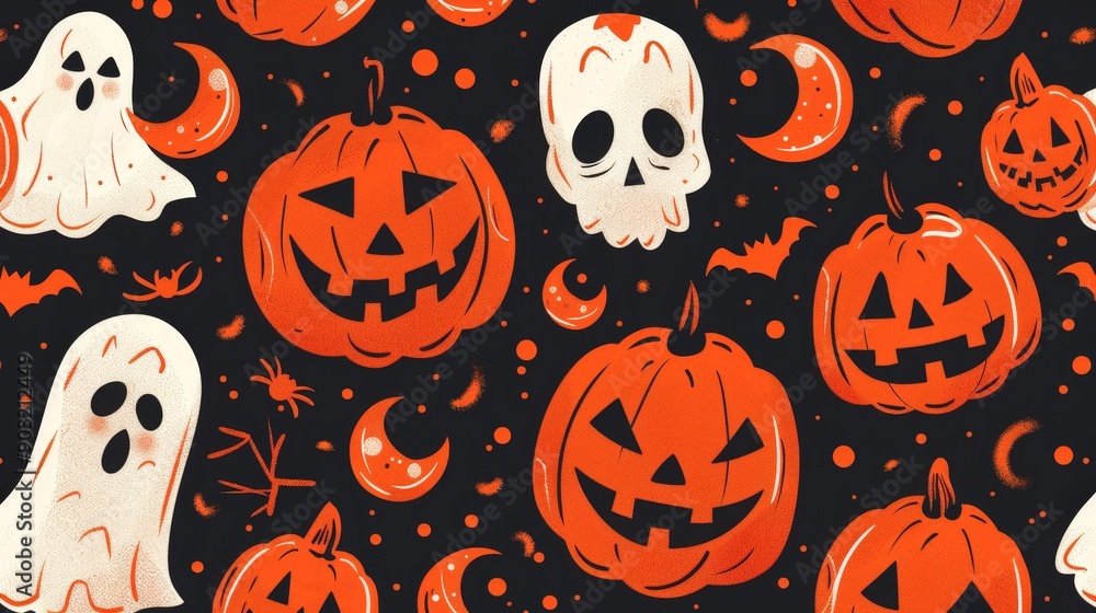 Seamless Halloween Pattern with Festive Icons Seamless Halloween Pattern with Festive Icons
