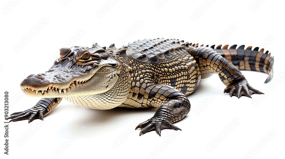 A detailed image of a crocodile, with a focus on its sharp teeth and scaly skin. A detailed image of a crocodile, with a focus on its sharp teeth and scaly skin.