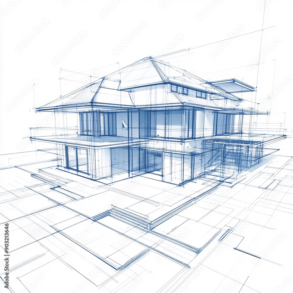 Architectural drawing: plan modern residential building / technology, industry, business Architectural drawing: plan modern residential building / technology, industry, business