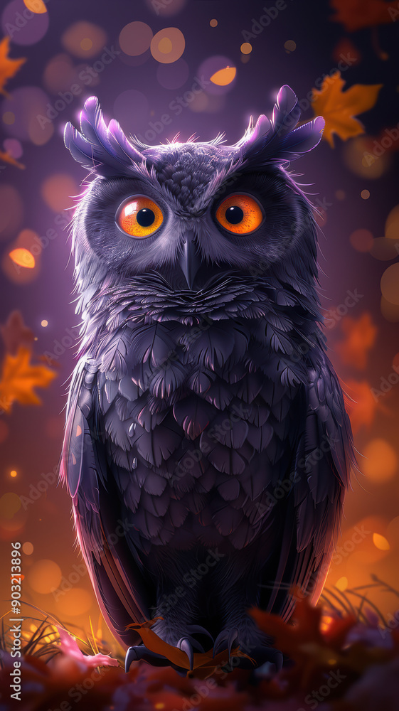 Obraz premium Cartoon Style Owl on Yellow Background
