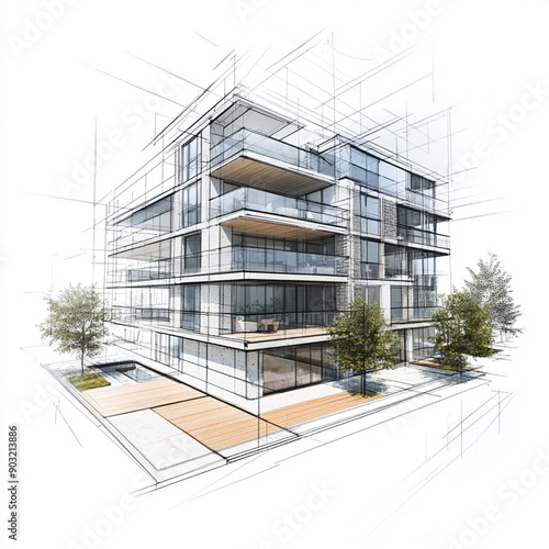 Architectural drawing: plan modern residential building / technology, industry, business