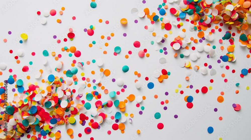 Festive bright shiny multicolored confetti close up on white background Festive bright shiny multicolored confetti close up on white background