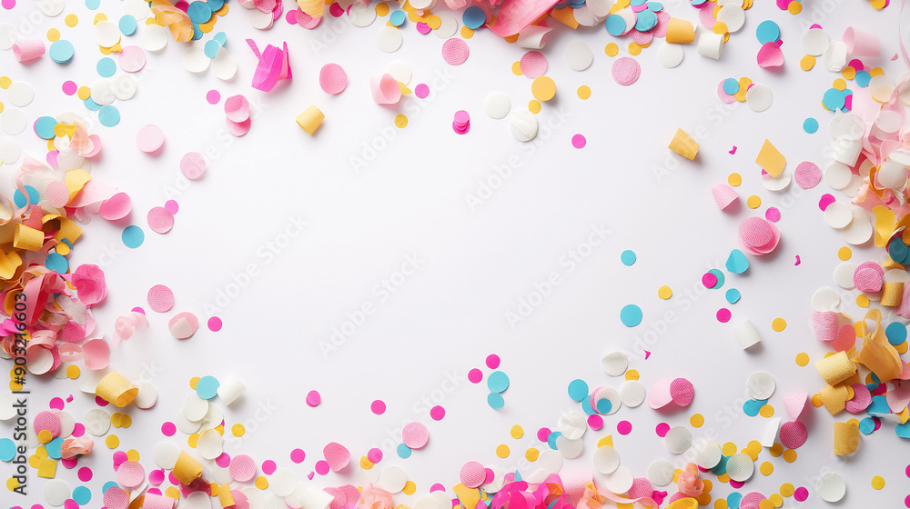 Festive bright shiny multicolored confetti close up on white background Festive bright shiny multicolored confetti close up on white background
