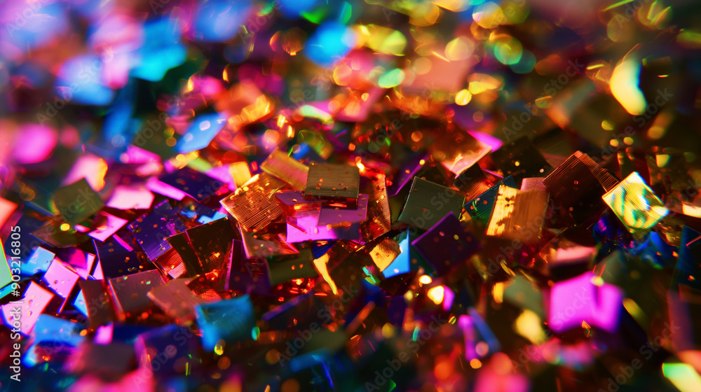 Festive bright shiny multicolored confetti close up Festive bright shiny multicolored confetti close up