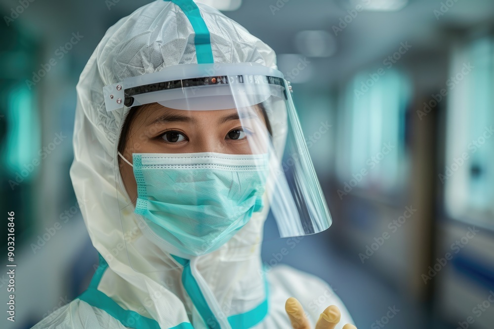 Asian female doctor in PPE suit and mask in hospital. COVID 19 concept. Asian female doctor in PPE suit and mask in hospital. COVID 19 concept.