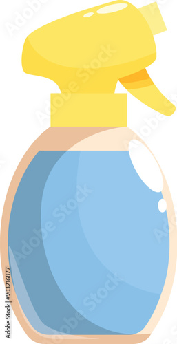 Blue plastic spray bottle filled with cleaning liquid, useful for housework