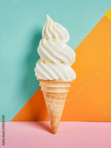 Soft serve ice cream on a colorful background photo