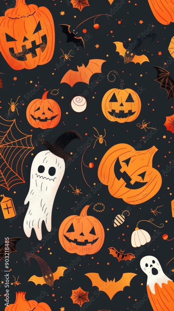 Seamless Halloween Pattern with Festive Icons Seamless Halloween Pattern with Festive Icons