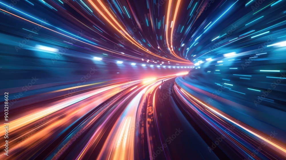 Speed Light. Hyperspace Travel at Warp Speed in Outer Space Tunnel Speed Light. Hyperspace Travel at Warp Speed in Outer Space Tunnel