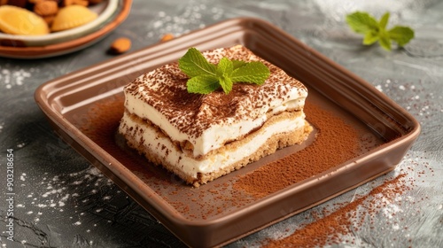 Classic Italian tiramisu served in a dish Culinary idea