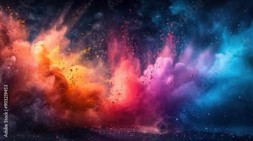 Wallpaper Mural A dynamic and vivid color powder splash with rainbow hues, creating an abstract background with paint explosions, dust bursts, and splatter effects on a white and black spray texture Torontodigital.ca