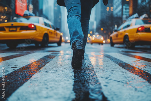 Photograph of a Person Crossing a Street: A person carefully navigating through traffic.