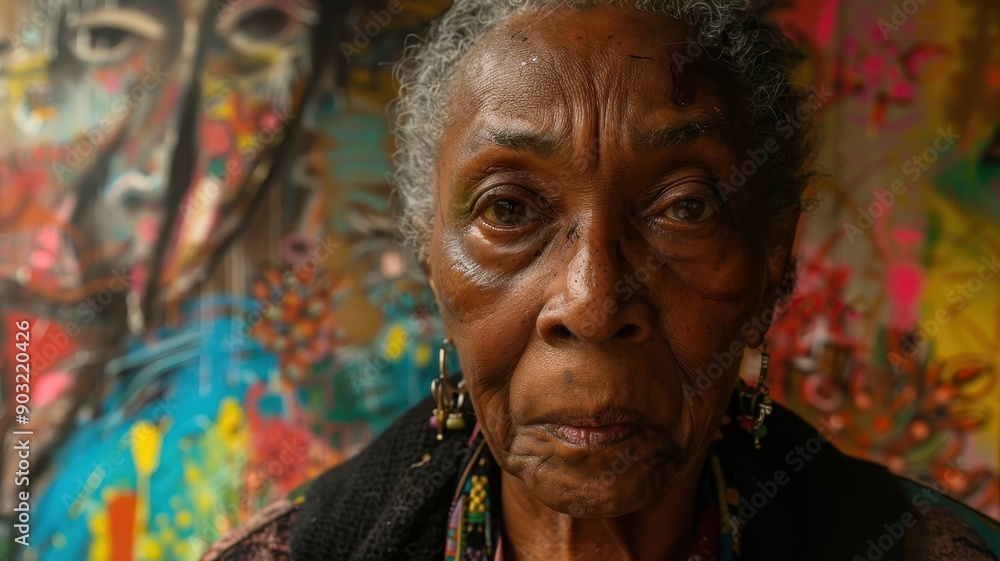 A close-up portrait of a middle-aged African American female artist A close-up portrait of a middle-aged African American female artist
