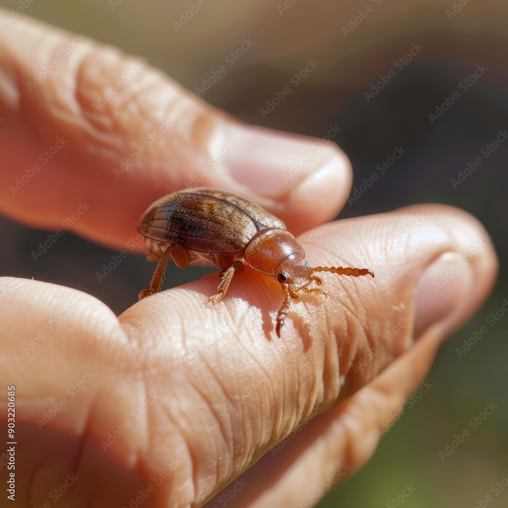 Obraz premium Close-Up View of a Beetle Held in a Person's Hand During Daylight Outdoors