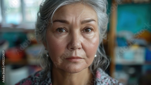 A close-up portrait of a middle-aged Bashkir female teacher photo