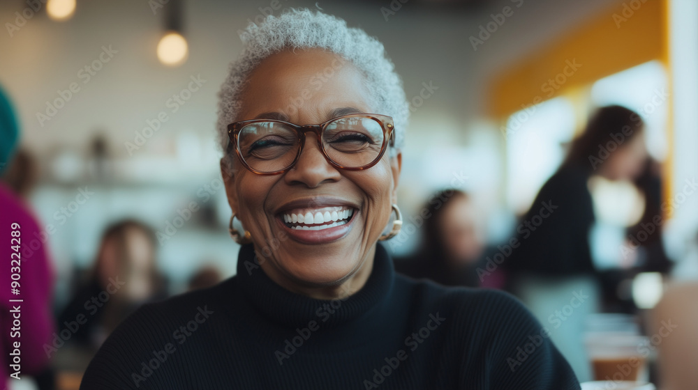 Empowered Older African American Woman with Short Grey Hair, Smiling and Exuding Confidence in a Casual Indoor Setting Empowered Older African American Woman with Short Grey Hair, Smiling and Exuding Confidence in a Casual Indoor Setting