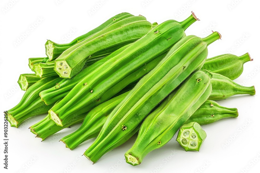 Asian vegetable Okra isolated on white background. Asian vegetable Okra isolated on white background.