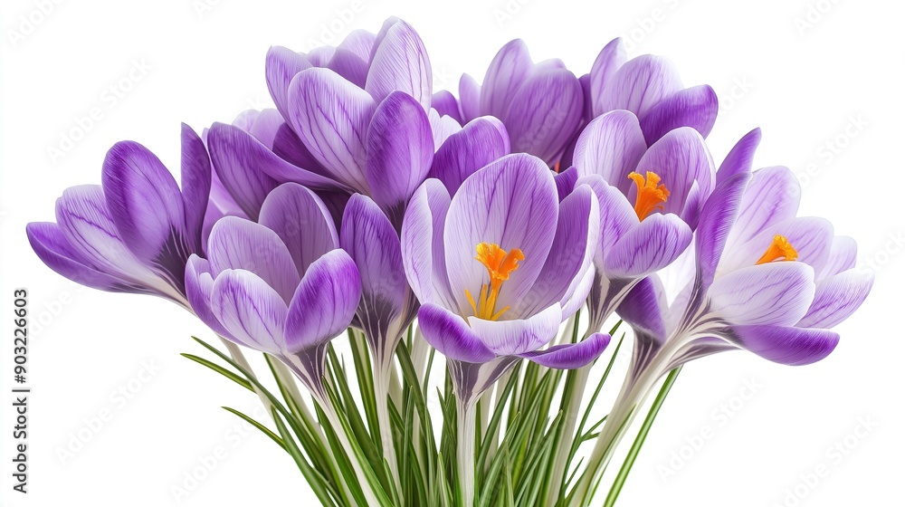 Fototapeta premium purple crocus saffron flower bouquet bunch on white background