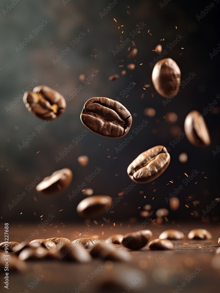 Dynamic Coffee Beans Soaring Through the Air Dynamic Coffee Beans Soaring Through the Air
