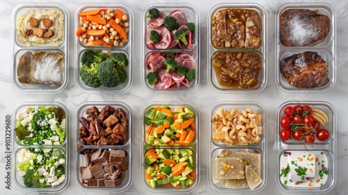Food Containers for Easy Lunch Prep with Healthy Salads and Dinner Options © Alona