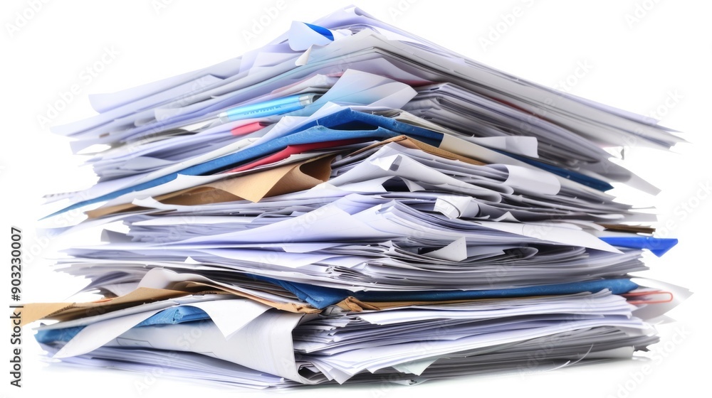 Pile of Paper. Blank Blue Binders in Business Archive Background Pile of Paper. Blank Blue Binders in Business Archive Background