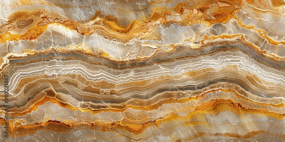 Fototapeta premium Golden and white waves blending into an opulent and luxurious visual pattern