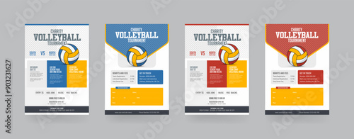 Volleyball charity tournament flyer layout. championship posters with volleyball ball vector template.