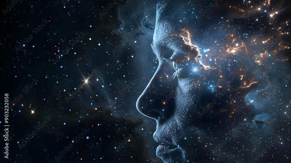 Artistic representation of a face made from tiny pieces Artistic representation of a face made from tiny pieces