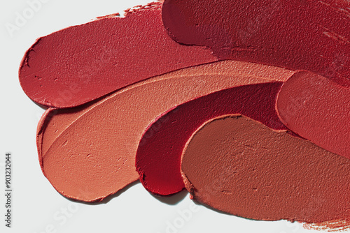 Obraz na płótnie Lipstick burgundy purple pink red orange beige palette set smudge background tex