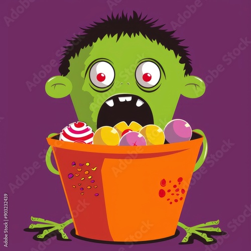 Hungry Monster with a Bucket of Candy