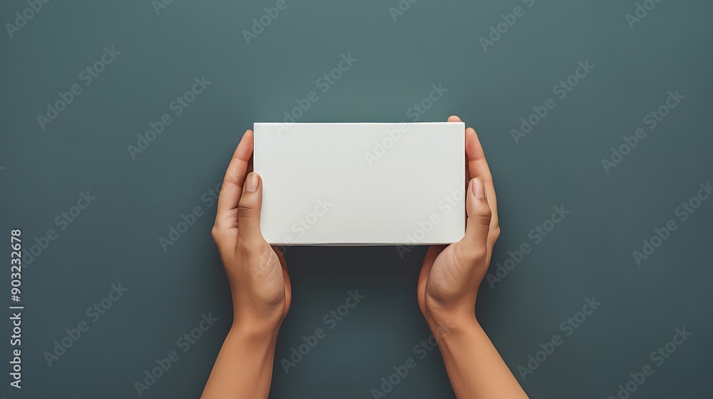 A person holds a blank white box against a dark teal background, conveying a sense of mystery and potential. A person holds a blank white box against a dark teal background, conveying a sense of mystery and potential.