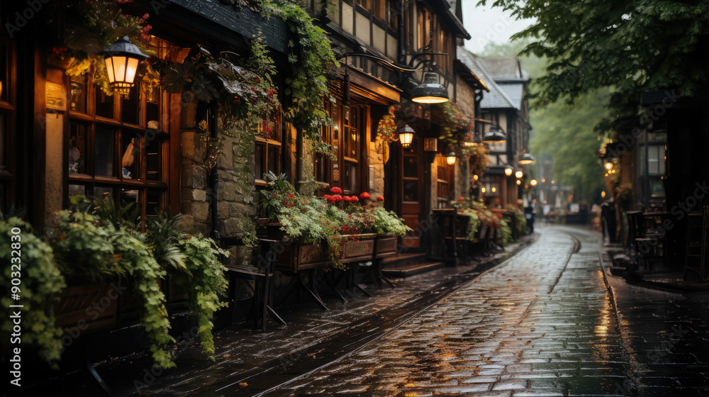 traditional pub on a rainy street of an English city, architecture, house, windows, building, England, Great Britain, Scotland, bar, hotel, lights, evening, night, paving stones, European town, puddle traditional pub on a rainy street of an English city, architecture, house, windows, building, England, Great Britain, Scotland, bar, hotel, lights, evening, night, paving stones, European town, puddle