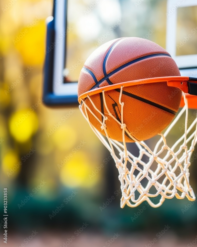 Perfect Shot Basketball Soars Towards the Hoop in Close Up Detail, Action and Motion Blur Perfect Shot Basketball Soars Towards the Hoop in Close Up Detail, Action and Motion Blur