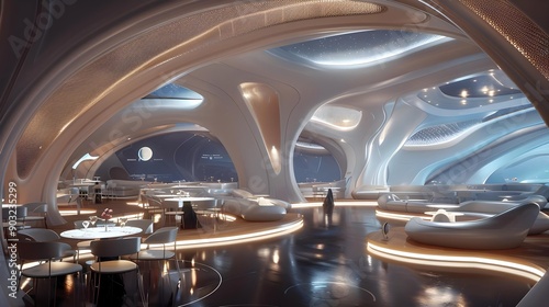 Interior of futuristic restaurant