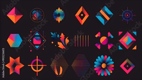 Collection of retrofuturistic geometry design elements