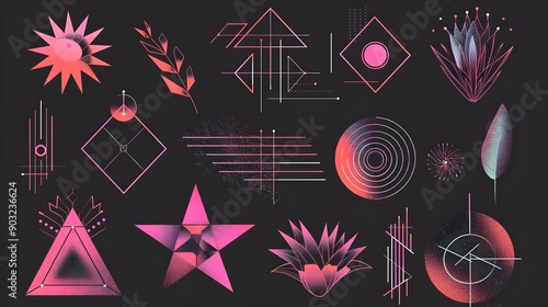 Collection of retrofuturistic geometry design elements