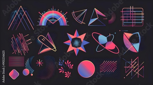 Collection of retrofuturistic geometry design elements