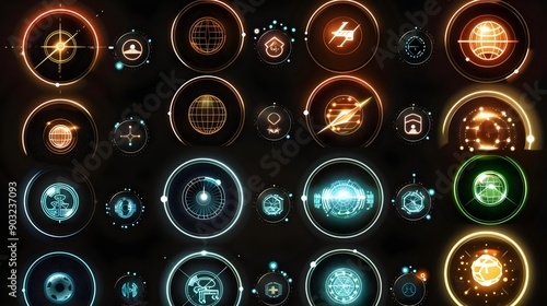 Vector icon set with technology circle design