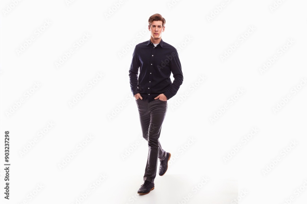 Successful businessman in smart casual attire walking confidently. Successful businessman in smart casual attire walking confidently.