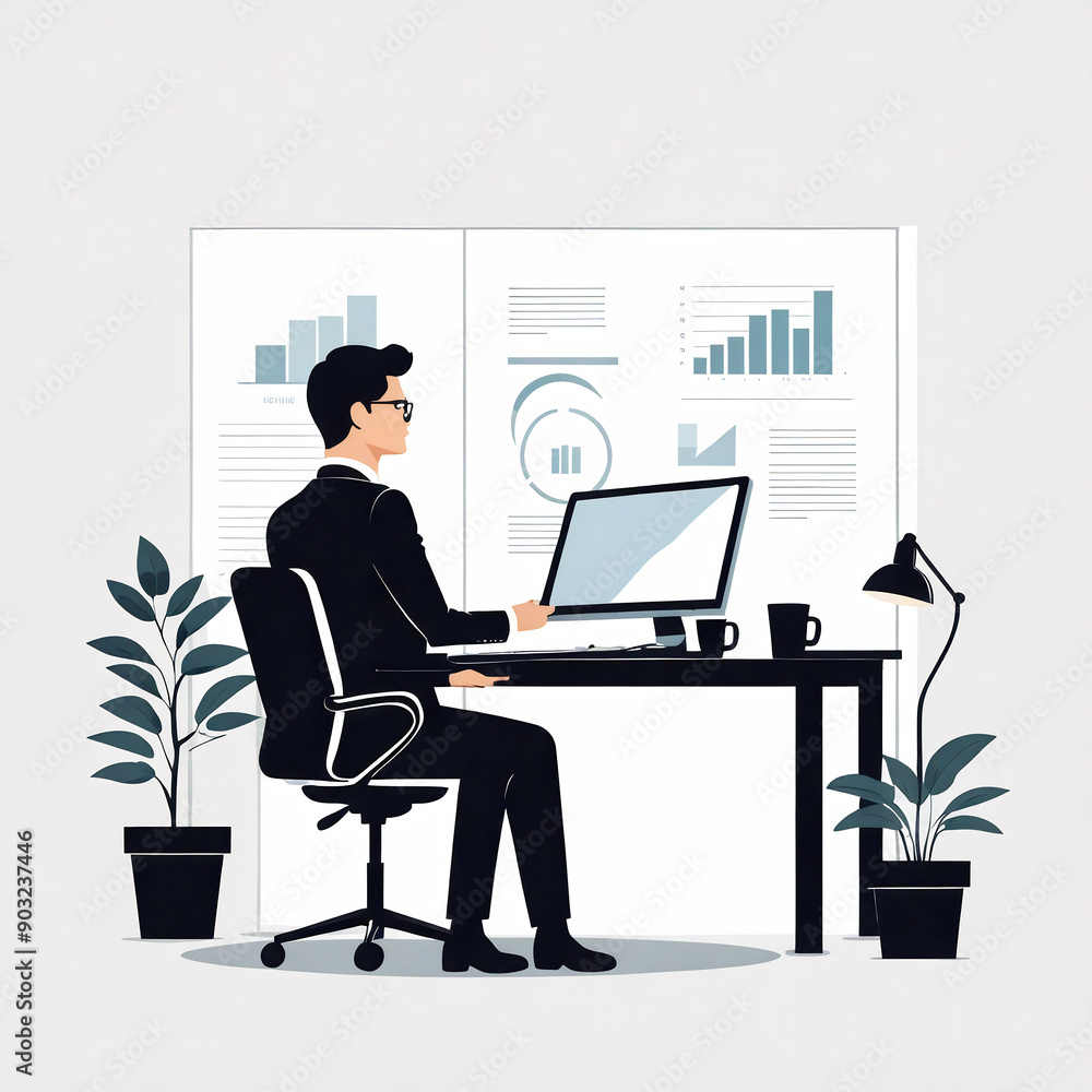 Business men working in a modern office environment Business men working in a modern office environment