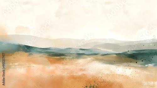 Watercolor neutral minimalist landscape illustration